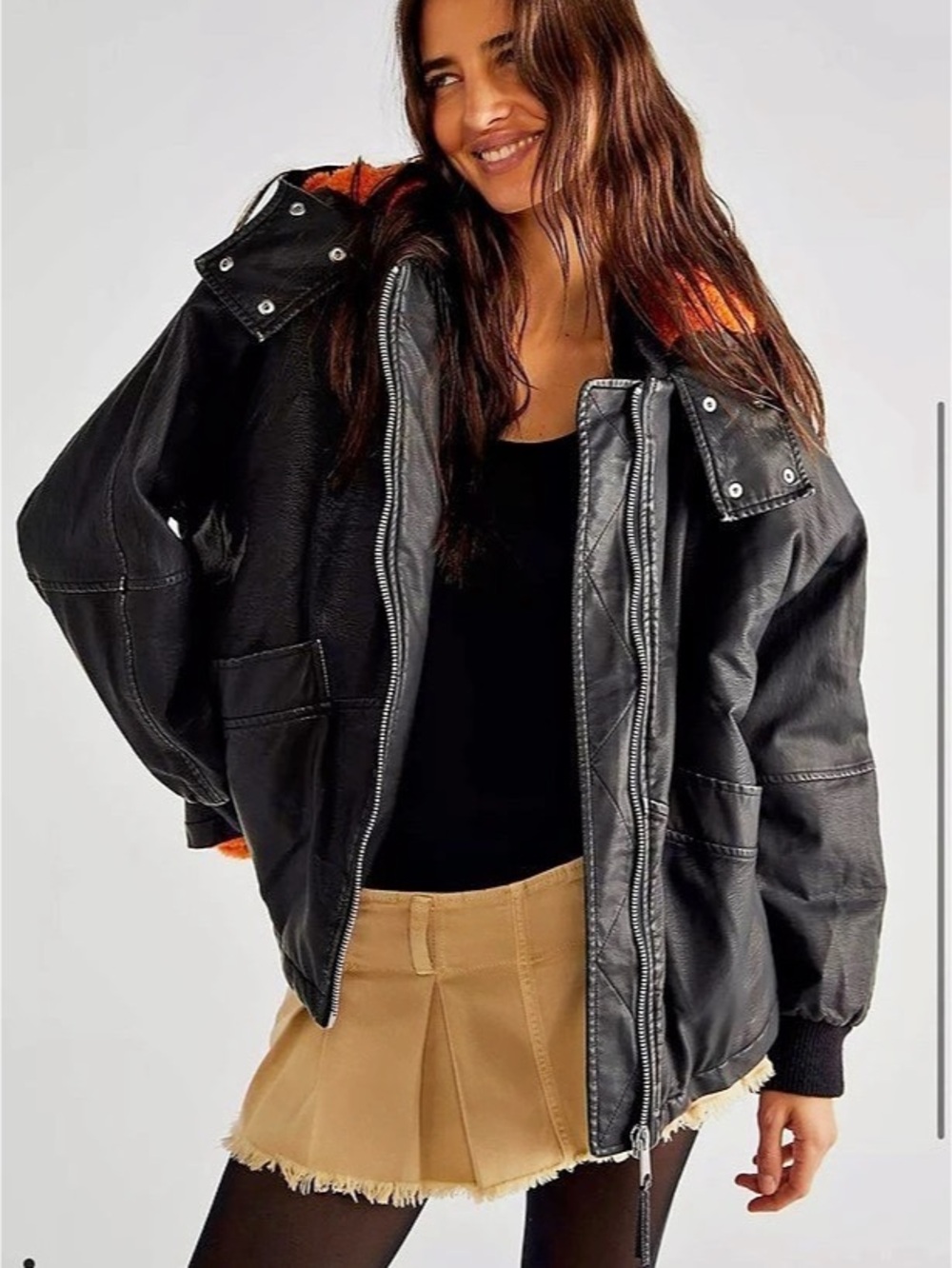 Free People Moxy Trapeze Vegan Jacket Black & Orange